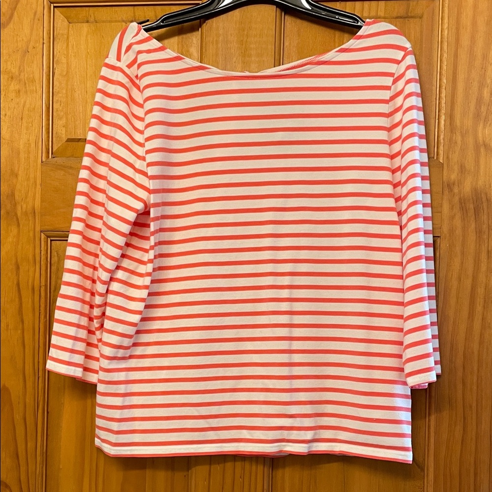 Chic Striped Coral and White Long Sleeve Top